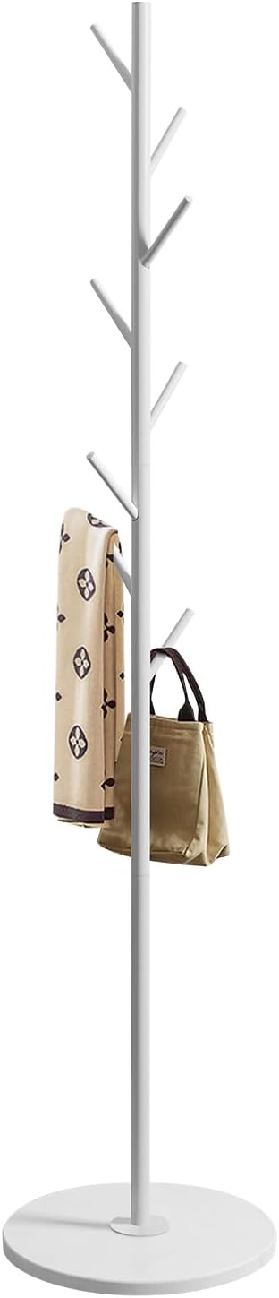 Metal Coat Rack Stand with Marble Base, Coat Rack Freestanding, Easy to Assemble and Sturdy Bionic Hall Tree with 8 Hooks for Home Entry-way Hat Hanger Organizer (white)