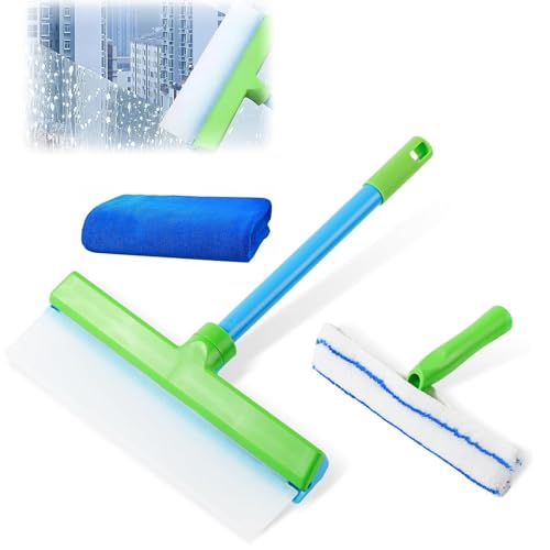 Aqua Blade Raclette de nettoyage 3 en 1 pour vitres avec raclette rotative en silicone et brosse en microfibre pour douche, verre, miroir, porte de voiture