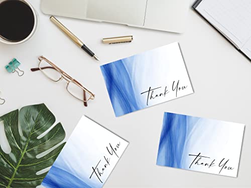 50 Pcs Thank You Cards With Envelopes Premium Quality Classy Thank You Notes For All Occasions, Wedding, Baby Shower, Bridal Shower, Birthday, Engagement, Funeral, Beautiful Minimalistic Design, Blue With Black Letters Bulk 4X6 #TOP6