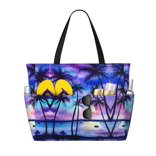 Sac shopping palmier noir - Le grand sac fourre-tout idéal du bureau à la plage