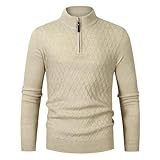 Suéter de manga larga con cuello medio alto sólido para hombre Otoño/Invierno de negocios Casual Pullovers Jumpers, Crema-Blanco, XL