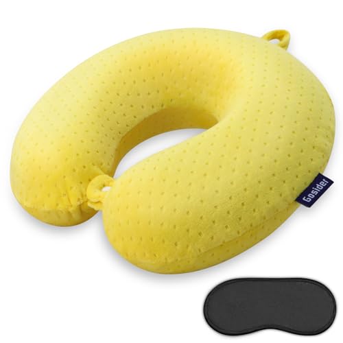 Gosider Cuscino da viaggio in memory foam, cuscino per il collo per aerei, per viaggi, auto, casa, volo, portatile, per dormire, fornire supporto per testa e collo, colore giallo