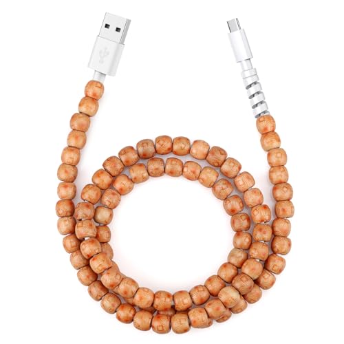 Aolcev USB C Cable for iPhone Charger Cord 66W Fast USB A to USB C Charging Cable 3.3FT Cute Beaded Type C Pearl Phone Charger Cable for iPhone 17 16 15 Pro Max Plus Galaxy S25 S24 Wooden Brown
