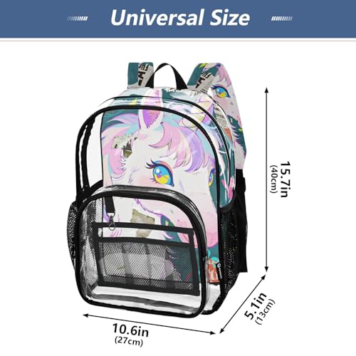 Cute Cartoon White unicorns Kids Clear Backpack Clear Book Bags For Girls See Through Transparent Heavy Duty Backpack3