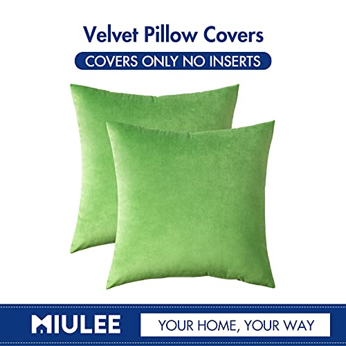 Image of MIULEE Pack of 2 Velvet Pillow Covers Decorative Square Pillowcase Soft Solid Cushion Case for Sofa Bedroom Car 18 x 18 Inch Apple Green