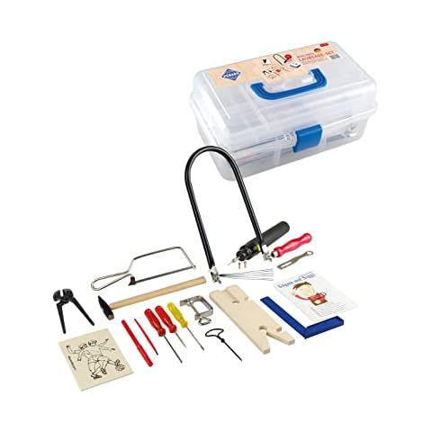 Pebaro 641S Laubsäge-Set in Kunststoffbox, 27 Teile, praktischer Koffer, ausklappbare Fächer, komplettes Set, Laubsägebogen made in Germany, Bohrmaschine, Basteln mit Holz, Geschenkidee für Kinder Cover