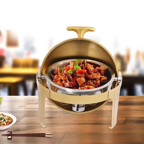 RjcdOPL Chafing Dish Buffet Set 9 L - Round Roll-Top Stainless Steel Warmer for Catering, Parties & Weddings (Gold Finish) - Image 3