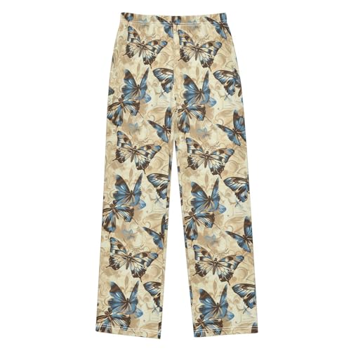 Butterflies Vintage Floral Pajamas Bottoms with Pockets Comfy Pjs Sleepwear Elastic Waistband Pajamas Pants Lounge Pants for 6-14 Years