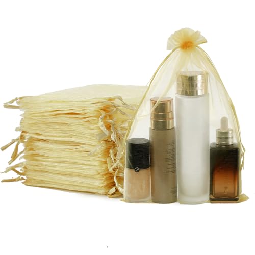 Image of Meowoo 100PCS Organza Bags, 8x12in Small Mesh Bags Drawstring, Mesh Gift Bags Drawstring for Jewelry, Candy, Christmas, Sachets, Festivals, Bathroom Soaps, Makeup Organza, Wrapping Supplies(beige)