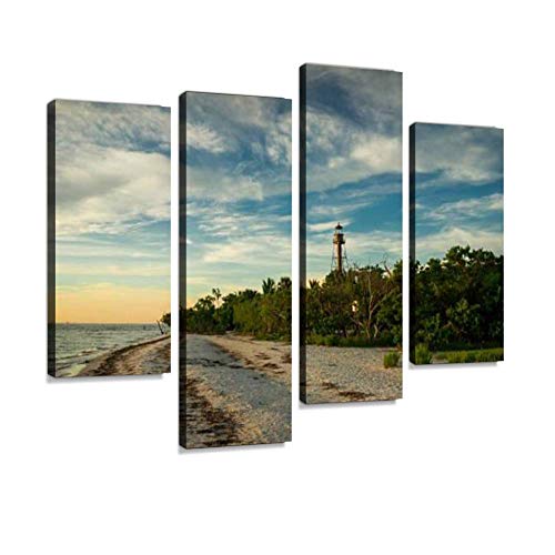 Canvas Wall Art Painting Pictures Lighthouse At Sanibel Island Modern Artwork Framed Posters For Living Room Ready To Hang Home Decor 4Panel #TOP6