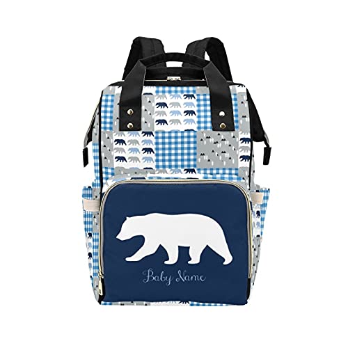 bliblisa Personalized Diaper Bags with Name for baby, Bear Woodland Plaid Print Diaper Bag, Customized Shoulder Backpack Gift for Mom Boy Maam#3