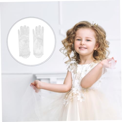 1Pair Lace Gloves Elegant Flower Girl Dress Up Gloves for Weddings Performances Charming Lace Design for Little Party Accessory4