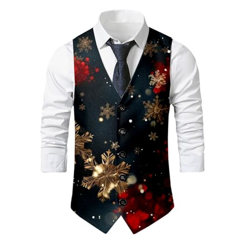 Generico Chaleco de vestido de hombre a cuadros clásico elegante chaleco de algodón formal casual escocés sin mangas de boda con bolsillos Disfraces para fiesta Navidad Carnaval Cómodo, azul marino, M