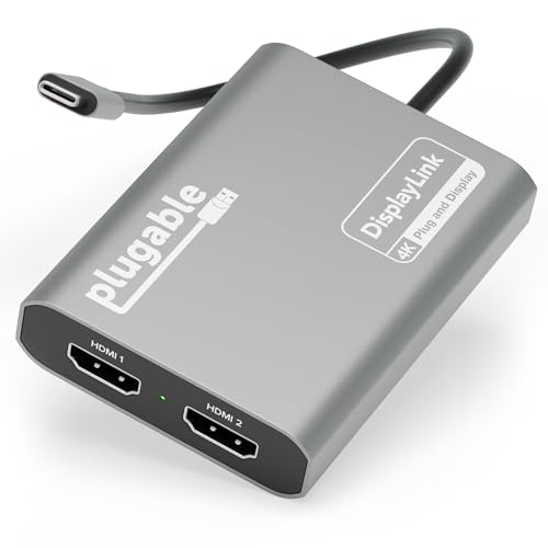 Plugable USB C to HDMI Adapter, Dual Monitor 4K 60Hz for Apple Mac M1/M2/M3, DisplayLink Multiple Displays for Thunderbolt MacBook or iMac, Driver Required (USBC-6950M)