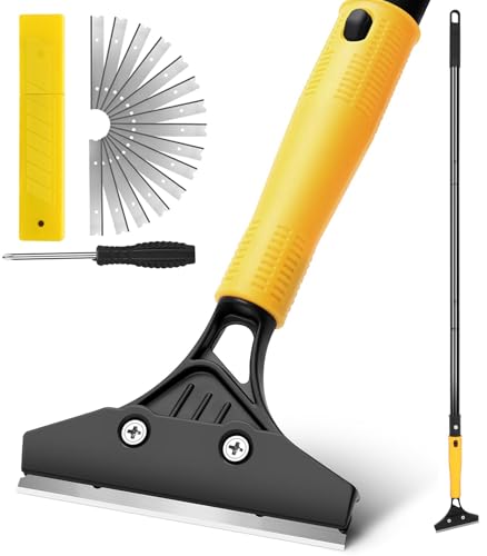 Floor Scraper Heavy Duty with Long Handle, 4 Inch Razor