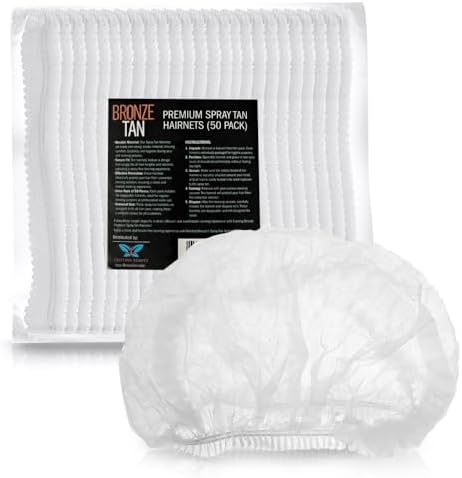 Bronze Tan Hair Nets for Spray Tanning, Disposable Hair Caps, 50 Pack