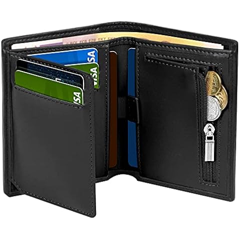 BIAL® Mens Wallets RFID Blocking Bifold Vertical Wallet Mens with 8 Card Holder 1 ID Window 2 Banknote Compartment 1 Zipper Coin Pocket Slim Wallets for Men with Gift Box ( Black ) Cover