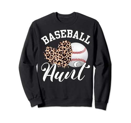 Funny Mother's Day Gift Baseball Aunt Leopard Heart Sudadera