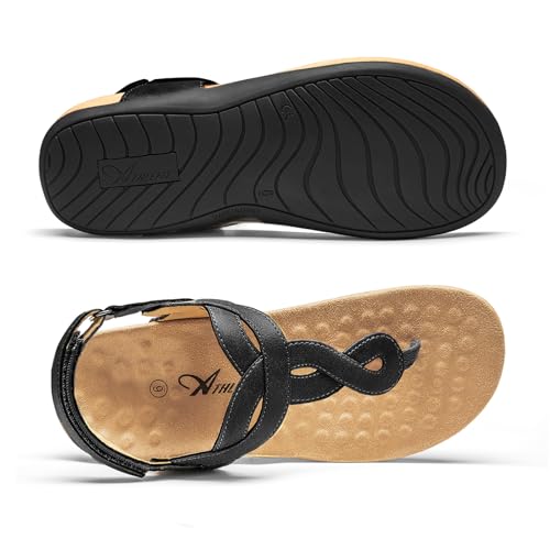 Image of Athlefit Women's Orthopedic Arch Support Sandals Comfortable Thong T-Strap Orthotic Casual Flat Sandals