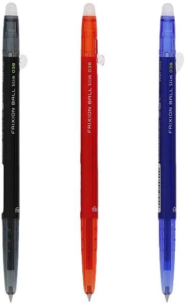 Pilot FriXion Ball Slim Retractable Erasable Gel Ink Pens,Extra Fine Point, - 0.38 mm - Black/Blue/Red Ink- Value Set of 3