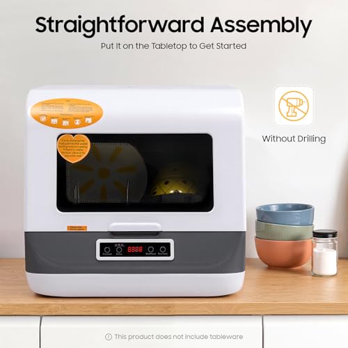 Image of Countertop Dishwasher, 3 Washing Programs Portable Mini Dishwasher with Water Hose for Apartments, RVs, Boats, 360 Rotation Flushing, Hot Air Drying