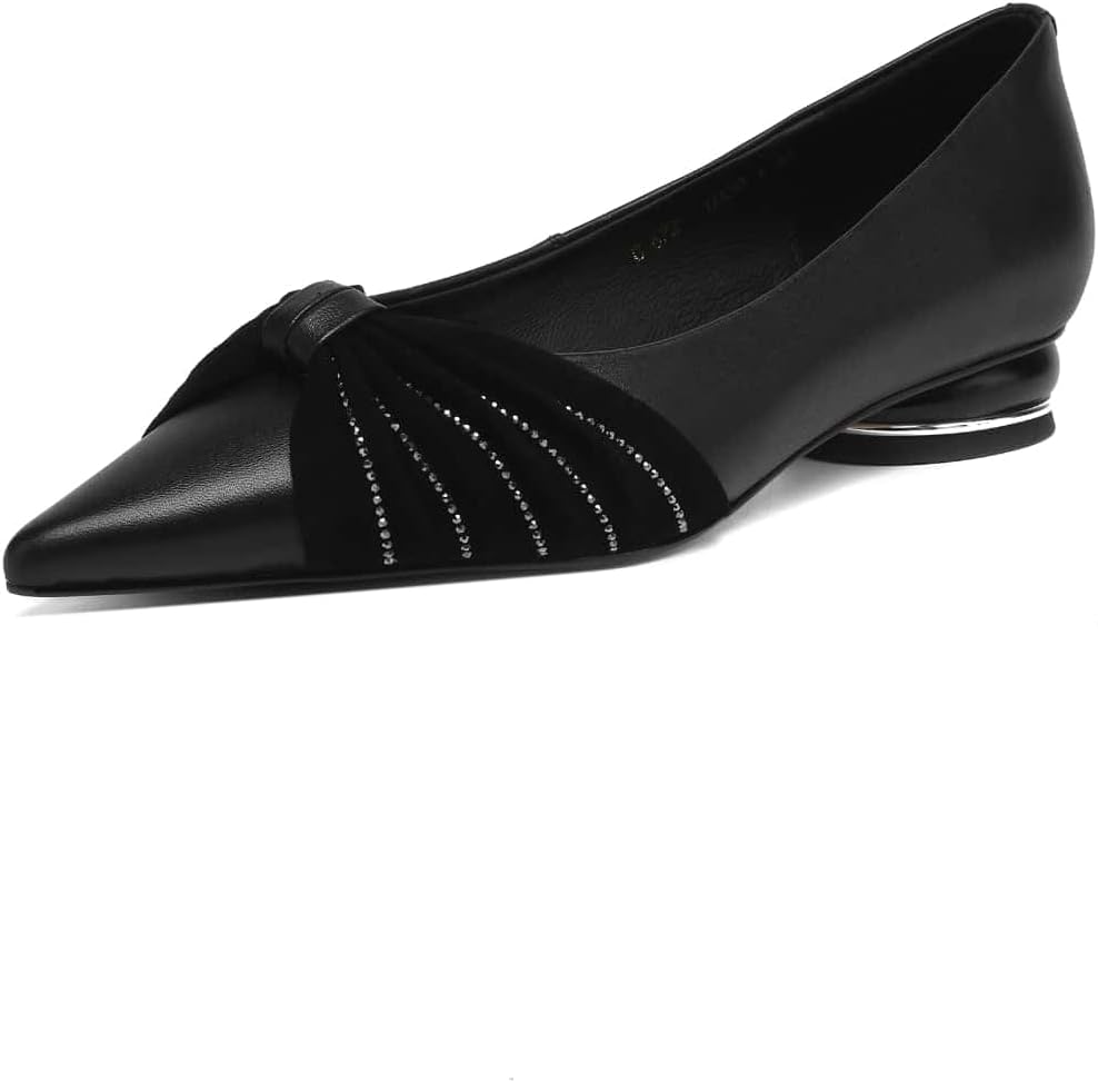 TinaCus Handmade Women's Genuine Leather Pointed Toe Velvet Bow Ballet Flat Shoes