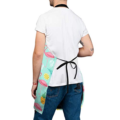 Funindiy Adjustable Bib Apron Waterdrop Resistant For Men Women, Pink Flamingo Pineapples And Exotic Leaves Kitchen Aprons With Extra Long Ties For Cooking, Grill And Baking #TOP4
