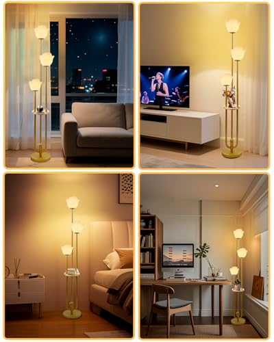 Image of 63IN Floral Floor Lamp with Table, 3-Lights Dimmable Flower Floor Lamps for Wedding Party, 3000K Warm White Modern Tall Standing Lamp with 5Lbs Heavy Base for Living Room /Bedroom