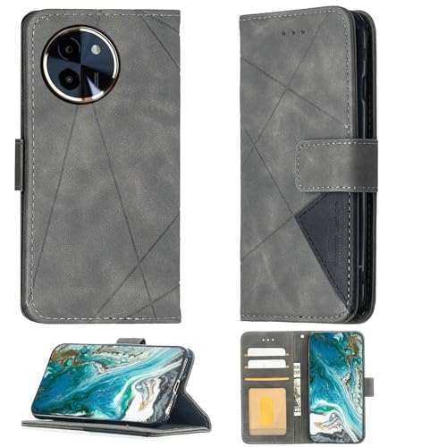 Aroepurt Case Compatible for Vivo T3x 5g Phone Case Cover [with Tempered Glass Screen Protector] Flip Stand Cover PU Leather Wallet Case Grey