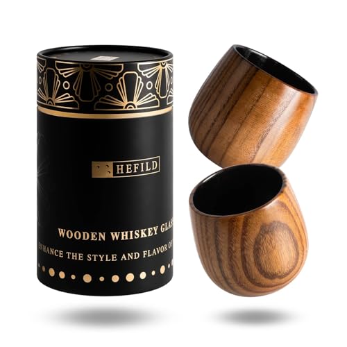 Hefild 2 PCS Wooden Whiskey Glasses, Charred Wood Bourbon Drinking Glass, Shatter-Resistant & Flavor-Enhancing, Bourbon Gifts for Men, Wood Whiskey Cups, Wooden Bourbon Glass Charred