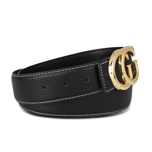 Image of Aurolran Men&Womens Leather Dress Belt Business Automatic Buckle Belt Color-Black Silver Gold