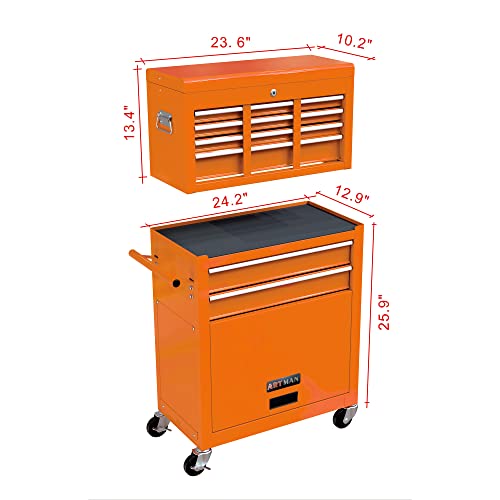 Campfun 8-Drawer Rolling Tool Chest With Wheels - Tool Box Organizers And Storage, Large Tool Cabinet With Drawers For Mechanics, Mobile Steel Tool Cart With Lock For Warehouse Workshop, Orange #TOP2