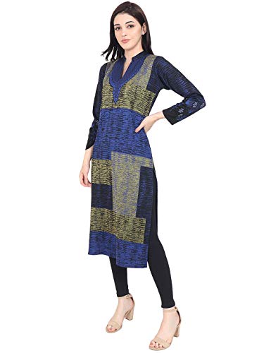 Image of Rosary Women's Embroidered Woolen Kurti with Pockets Warm Full Sleeve Winter Wear