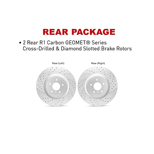 Image of R1 Concepts Rear Brake Rotors Fits 2017-2020 Fiat 124; 2016 Mazda MX-5 | Drilled Slotted Carbon Disc Brake Rotors| 11.0 inch Rear