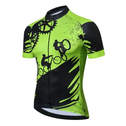 Treer Maillot de Ciclismo Manga Corta Hombre, Camiseta Deportiva para Bicicleta de Verano, Unisex Ropa Ciclista Transpirable Secado Rápido, para MTB y Ciclismo de Ruta (Verde V1,S)