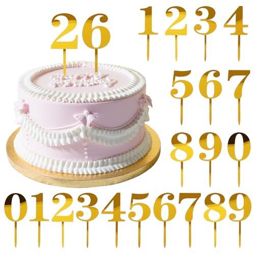 20 Stück Zahlen 0-9 Cake Topper,Acryl Happy Birthday Tortendeko,Cake Topper Geburtstag Gold,Personalisiert Kuchen Toppers für Geburtstagsfeiern Jeden Alters Hochzeitsparty
