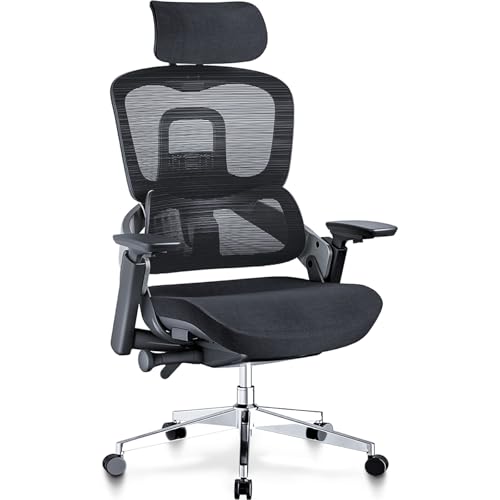 MELOKEA Sedia da Ufficio Regolabile in Altezza e Profondità Seduta, Poggiatesta 3D, Braccioli 4D, Lattice Antibatterico, Ergonomica, Heavy Duty, Sincronizzazione Seduta-Schienale Contro il Dolore Nera