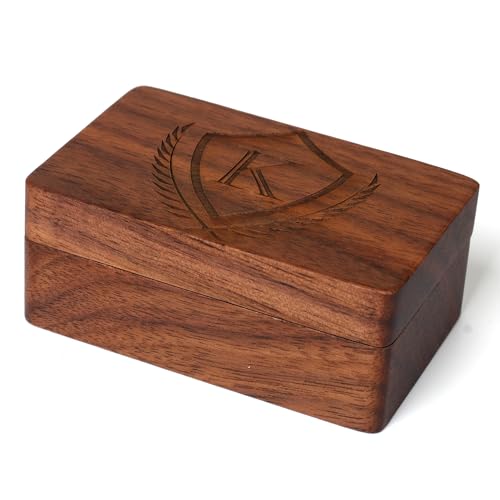 Image of Mens Initial Cufflinks and Tie Clip A-Z Alphabet Letter Black Stainless Cuff Links Tie Bar with Engraved Walnut Wood Box Groom Groomsman Wedding Set