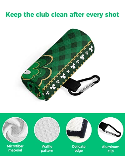 Golf Towel St. Patrick's Day Clover Green Leaf,Waffle Pattern Microfiber Club Cleaner Golf Towels With Carabiner Clip For Women Men Dad,Buffalo Lattice Country Plant Golf Towel For Golf Bags,24X16In #TOP3