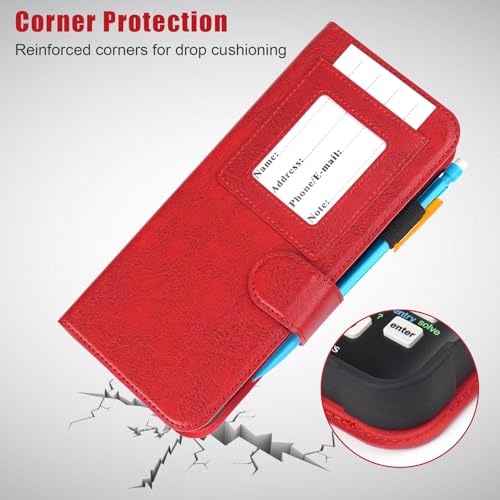 Image of YouKnow PU Leather Protective Case Compatible with Texas Instruments TI-84 Plus CE Color Graphing Calculator with ID Card Slot (Only Case) (Red)
