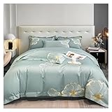 Textil Hogar, Juego de Cama de algodón Egipcio, Funda de edredón con Bordado Floral, Funda de edredón Suave, Sábana elástica (Color : B, Size : King Fitted 4pcs)