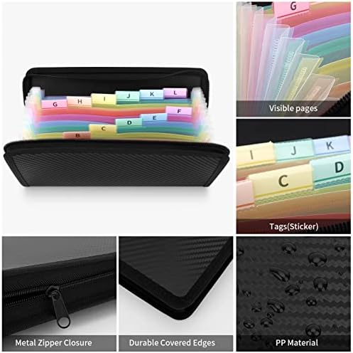 Uquelic 2pcs Mini Accordion Receipt Organiser with Zipper - 13 Pockets Expanding Coupons Storage Plastic Receipt Folder Document Wallet for Bills/Coupons/Tax Receipt (Twill Black)