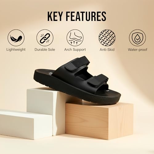 Image of BRUTON Men's Trendy & Lightweight PU Slippers | Comfortable Adjustable Double Strap Indoor & Outdoor Slippers
