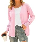 Anelune Women's Cardigans Button Down V Neck Casual Sweater Open Front Cardigan Sweaters Pink