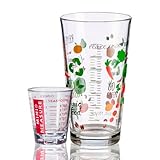 XIXAS - Vasos medidores de vidrio para cocina juego de 2 unidades de 450ml y 30ml shoot transparente y con mediciones para solidos y líquidos 2 modelos diferentes. (ORGANICO)