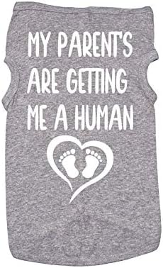 Ebenezer Fire Baby Announcement Dog Shirt, My Parent's are Getting Me A Human, Pregnancy Reveal (Large, Grey (White Text))