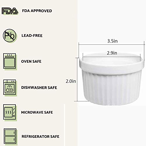 SZUAH Porcelain Ramekins, 4oz Baking Ramekins for Souffle, Creme Brulee, Appetizer, Custard, Pudding and Ice Cream, Set of 9.