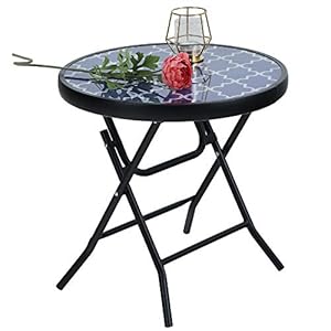 PHI VILLA Folding Side Table, Foldable Coffee Table, Outdoor Garden Table, Small Round Patio Table for Outdoor and Indoor-Blue