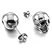 MENDINO Mens Stainless Steel Stud Earrings Silver Tone Black Skull