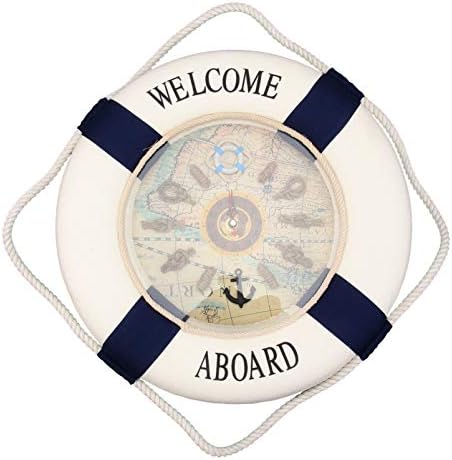 WINOMO Blue Wall Clock Nautical Wall Clock Mediterranean Style Buoy Wall Clock Ocean Style Wall Hanging Clock Decoration Ornament for Office Kitchen Bedroom Living Room Blue Blue Home Decor